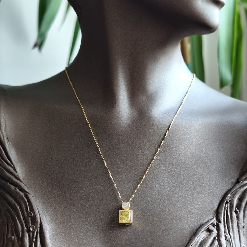 Sarı Zirkon Taş Altın Kaplama Gümüş Kolye