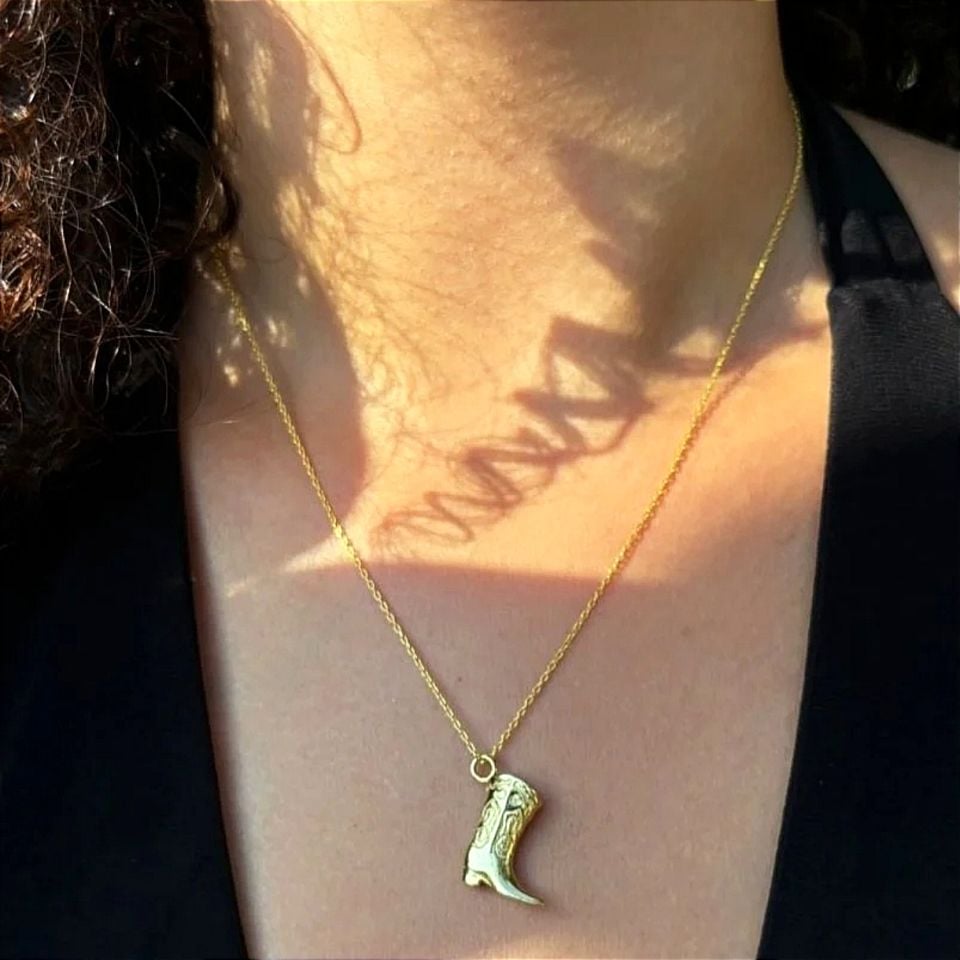 Kovboy Çizme Altın Kaplama Gümüş Kolye