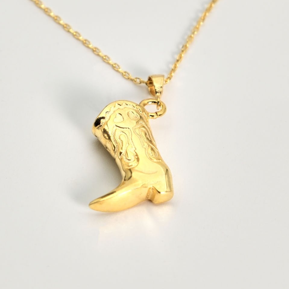 Kovboy Çizme Altın Kaplama Gümüş Kolye