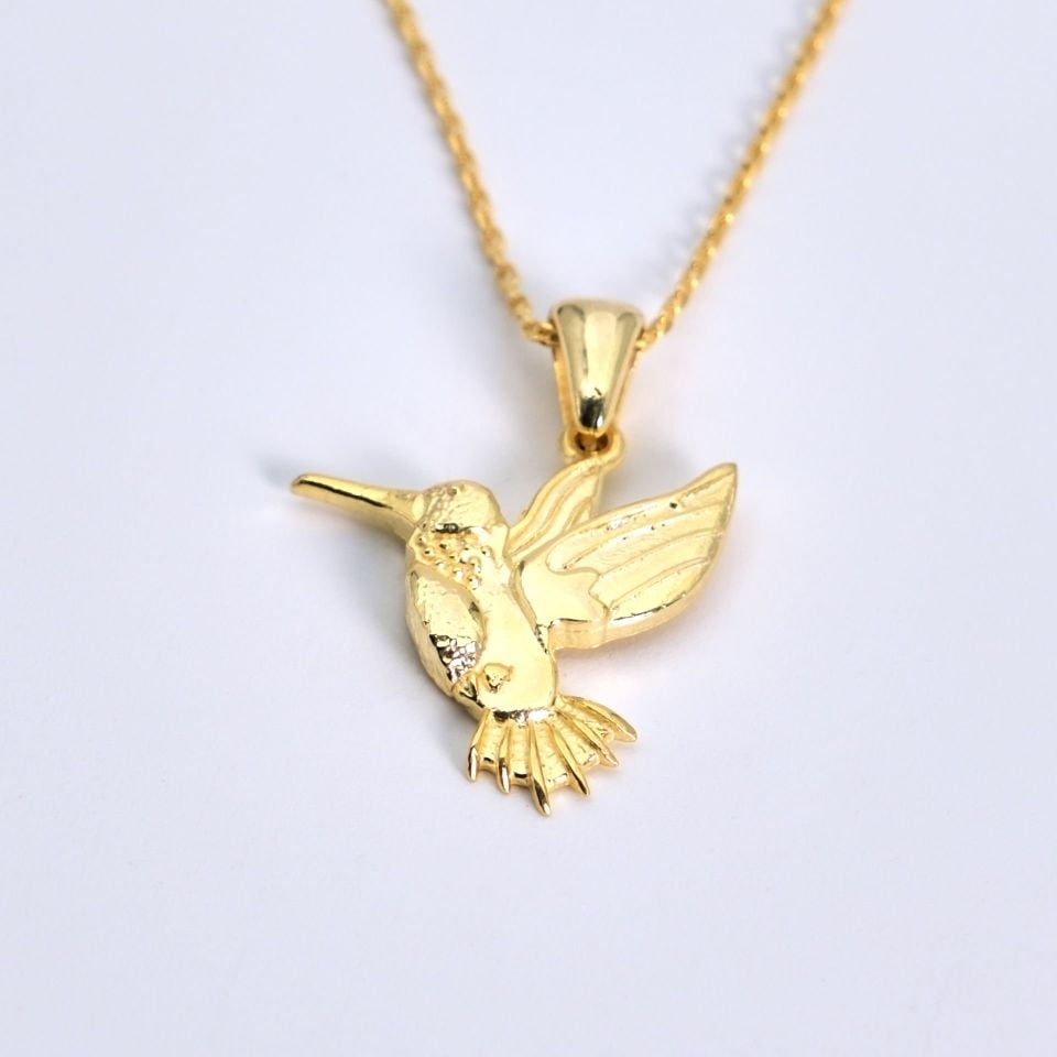 Kolibri  Kuşu Gümüş Kolye