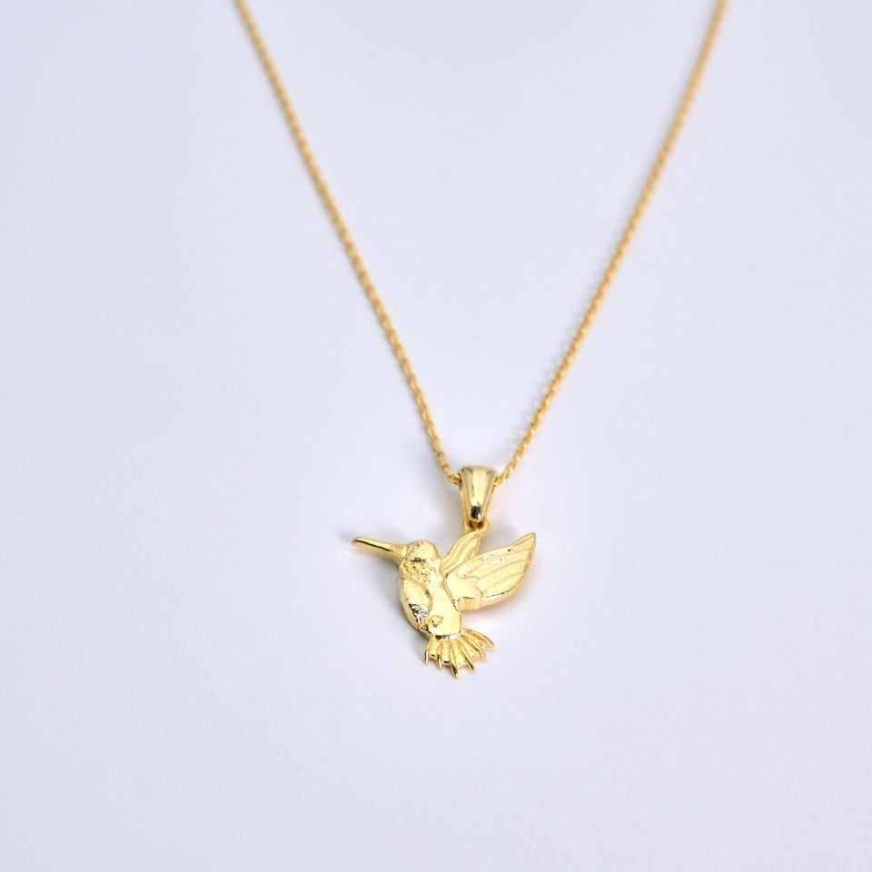 Kolibri  Kuşu Gümüş Kolye