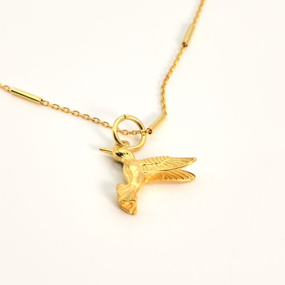 Kuş Figür Altın Kaplama Çubuk Kolye