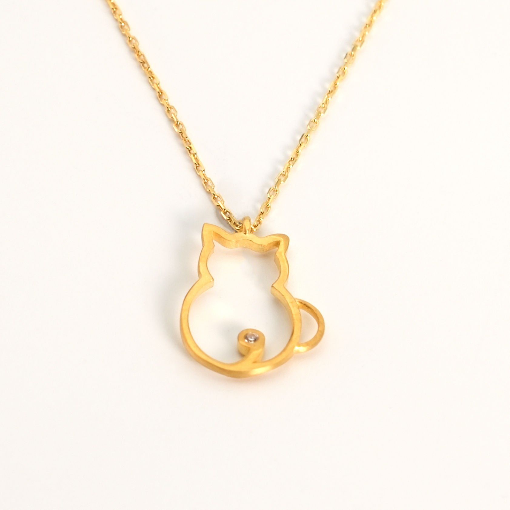 Minimal Kedi Gümüş Kolye