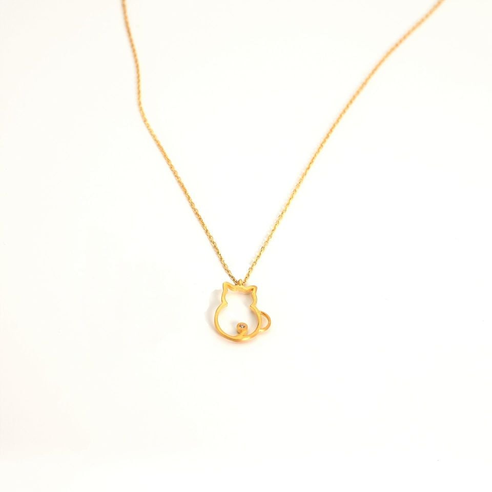 Minimal Kedi Gümüş Kolye