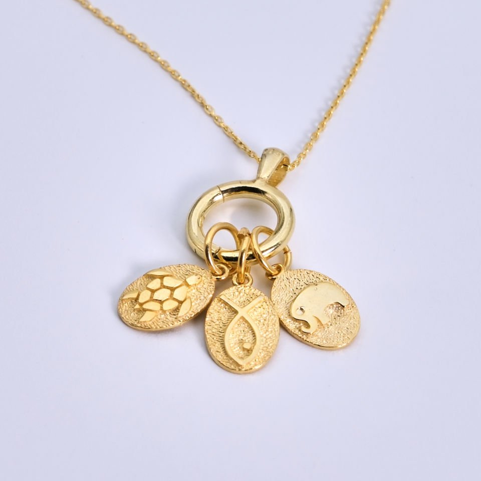 Balık , Kaplumbağa, Fil Figür Plaka Kolye