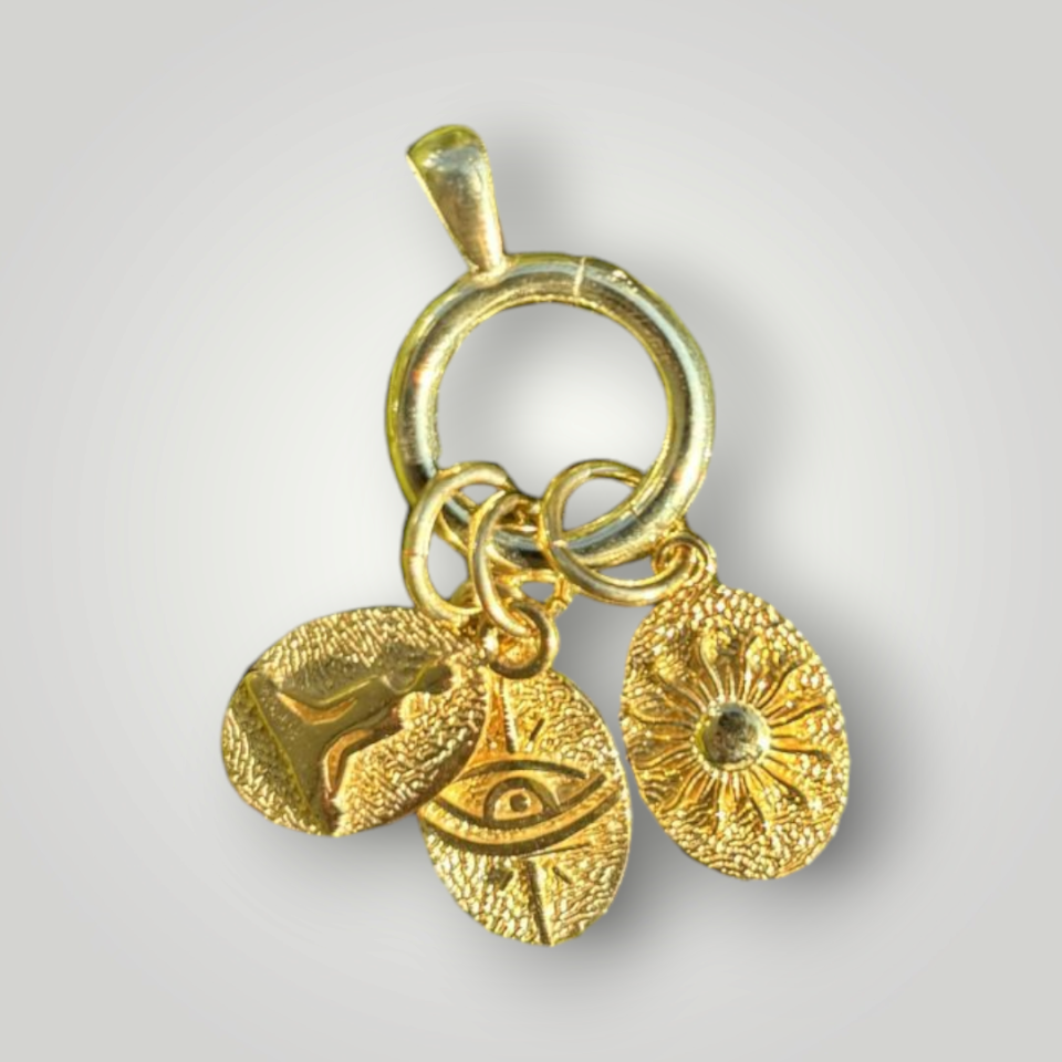 Gold Göz- Güneş- Çakra Figürlü Plaka Kolye