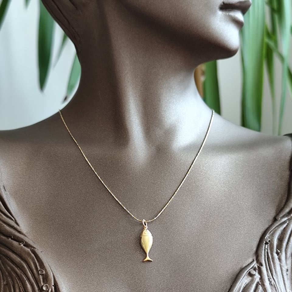 Simli İtalyan Balık Gümüş Kolye