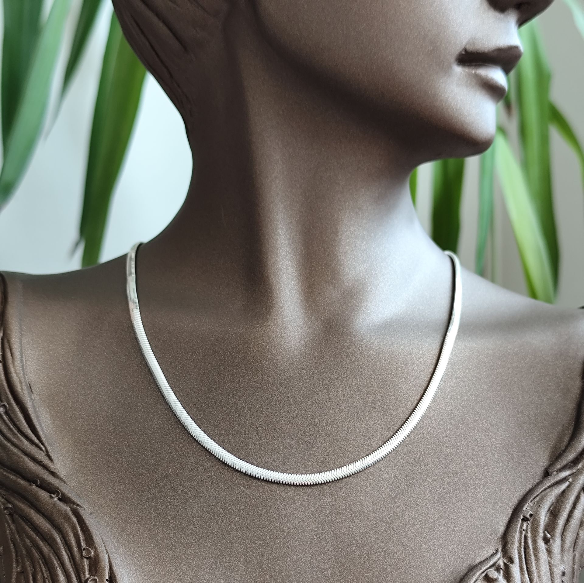 Balıksırtı Beyaz Gümüş Kolye