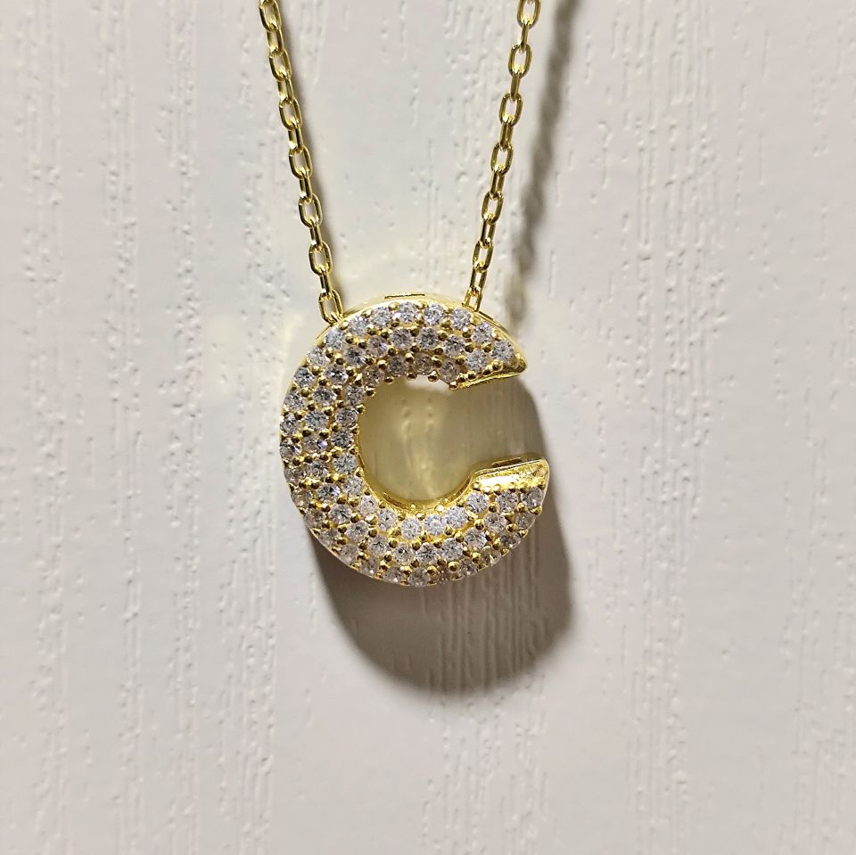 Zirkon Taşlı Altın Kaplama Harf Kolye