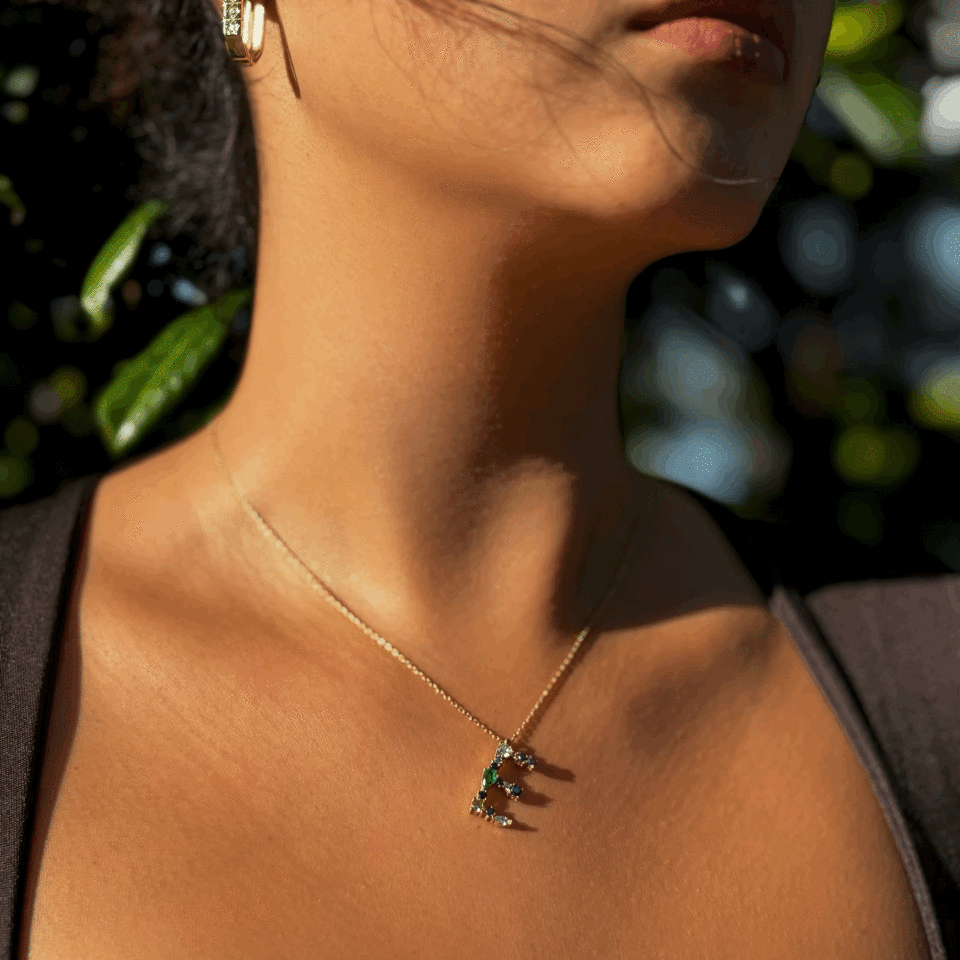 Renkli Taşlı Altın Kaplama Harf Kolye