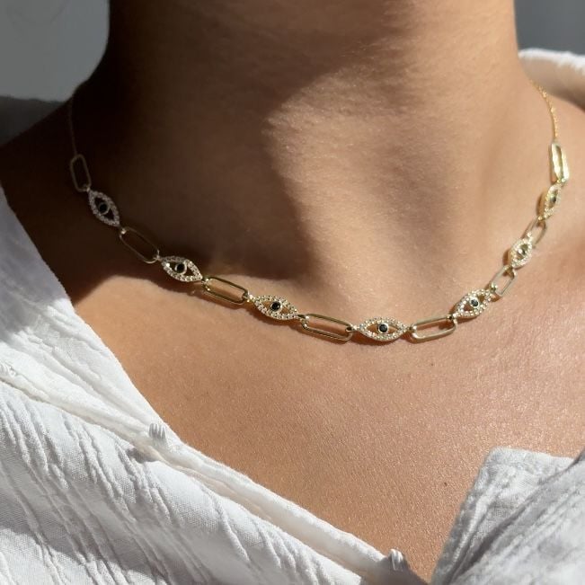 Zirkon Taşlı Göz Kolye