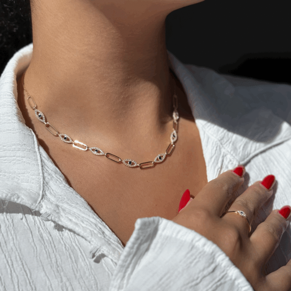 Zirkon Taşlı Göz Kolye