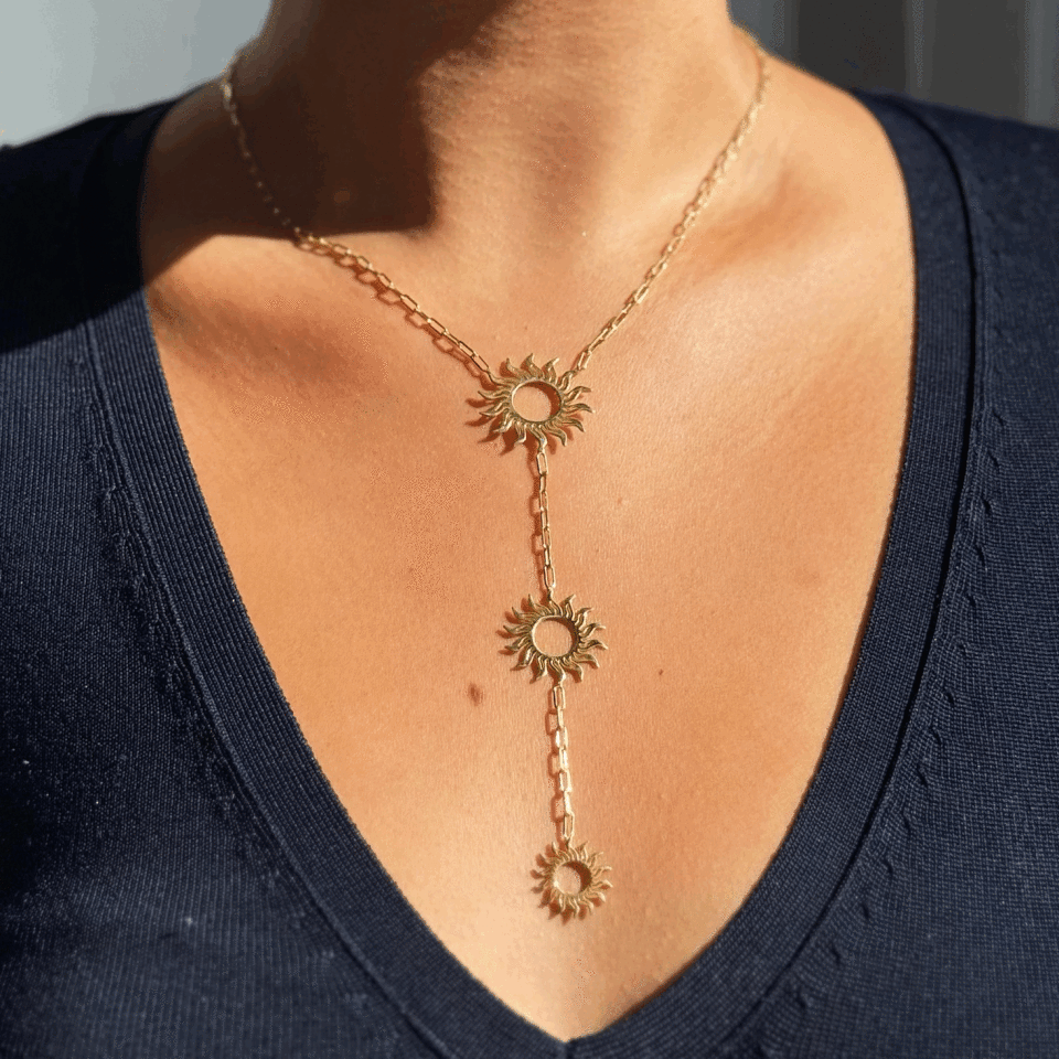 Güneş Figürlü Y Zincir Kolye