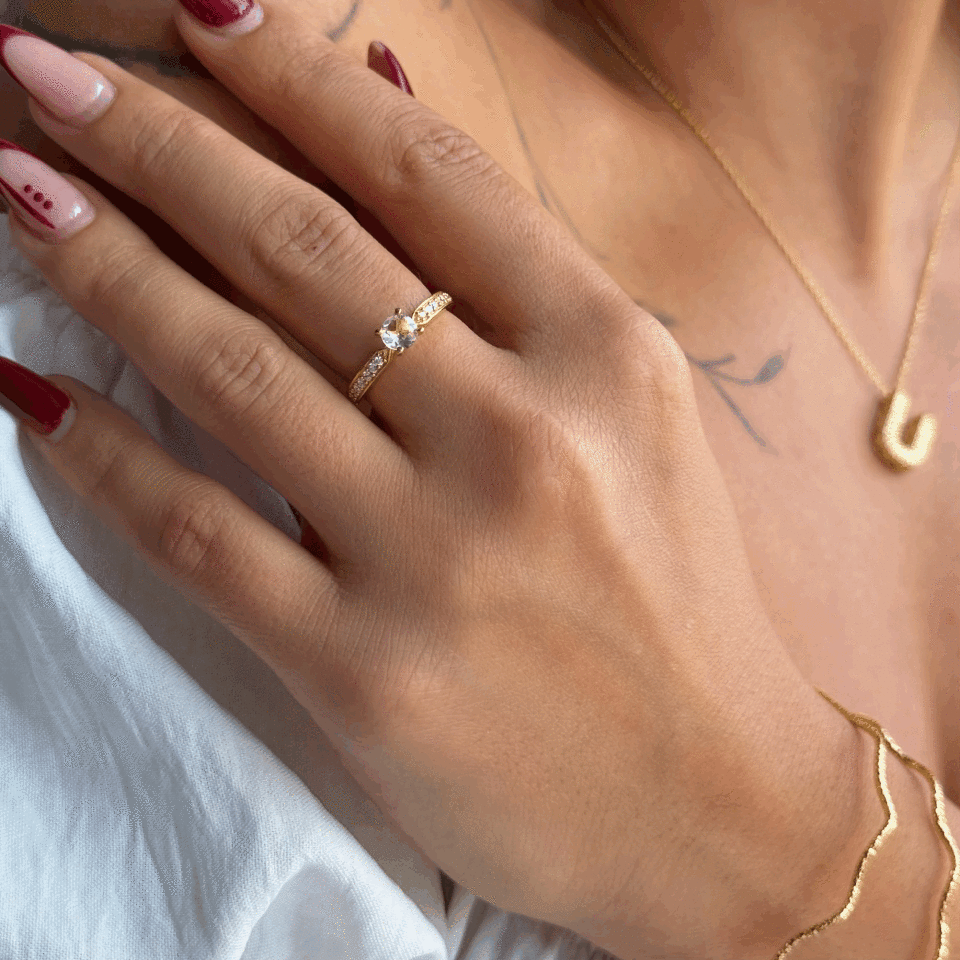 Tek Taş 18K Detay Yüzük