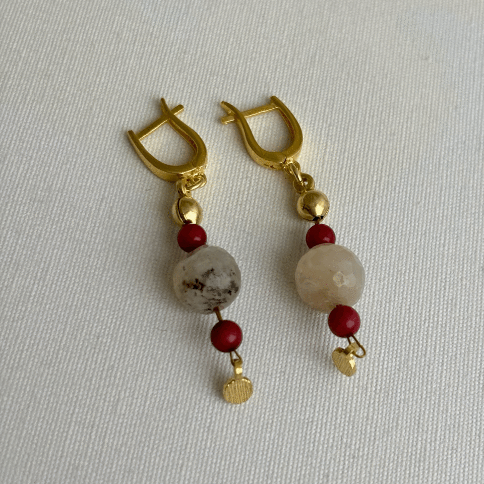 Taşlı Detay Circle Küpe 18K Altın Kaplama