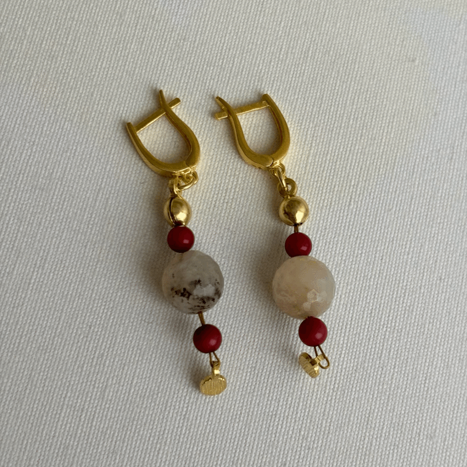 Taşlı Detay Circle Küpe 18K Altın Kaplama