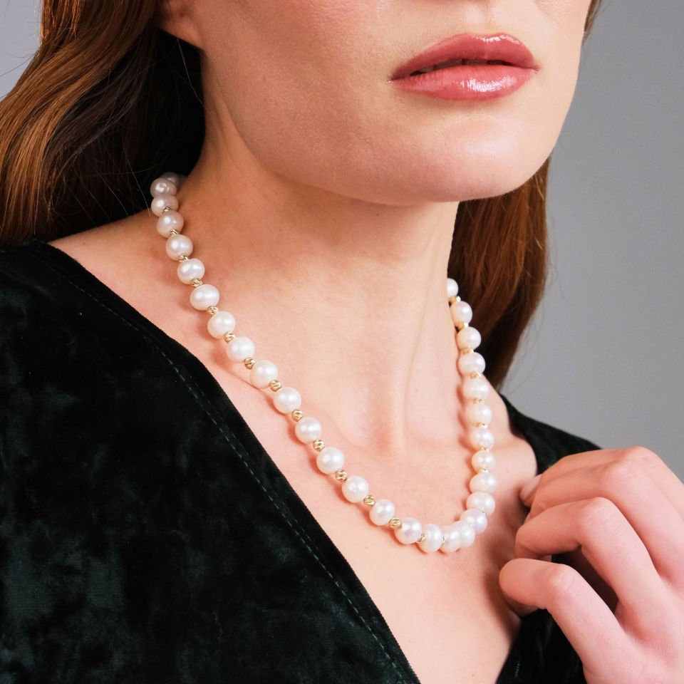 İnci Kolye Altın Detaylı