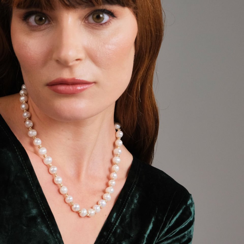 İnci Kolye Altın Detaylı