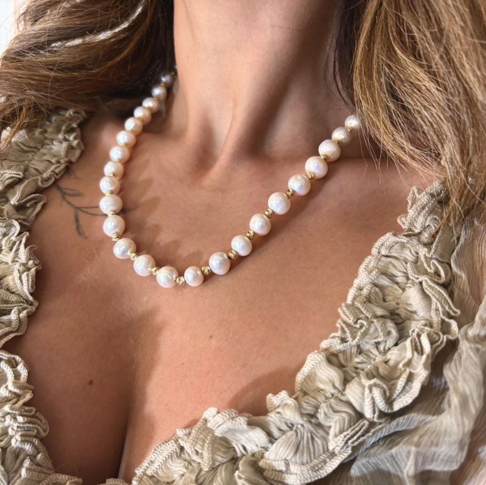 İnci Kolye Altın Detaylı