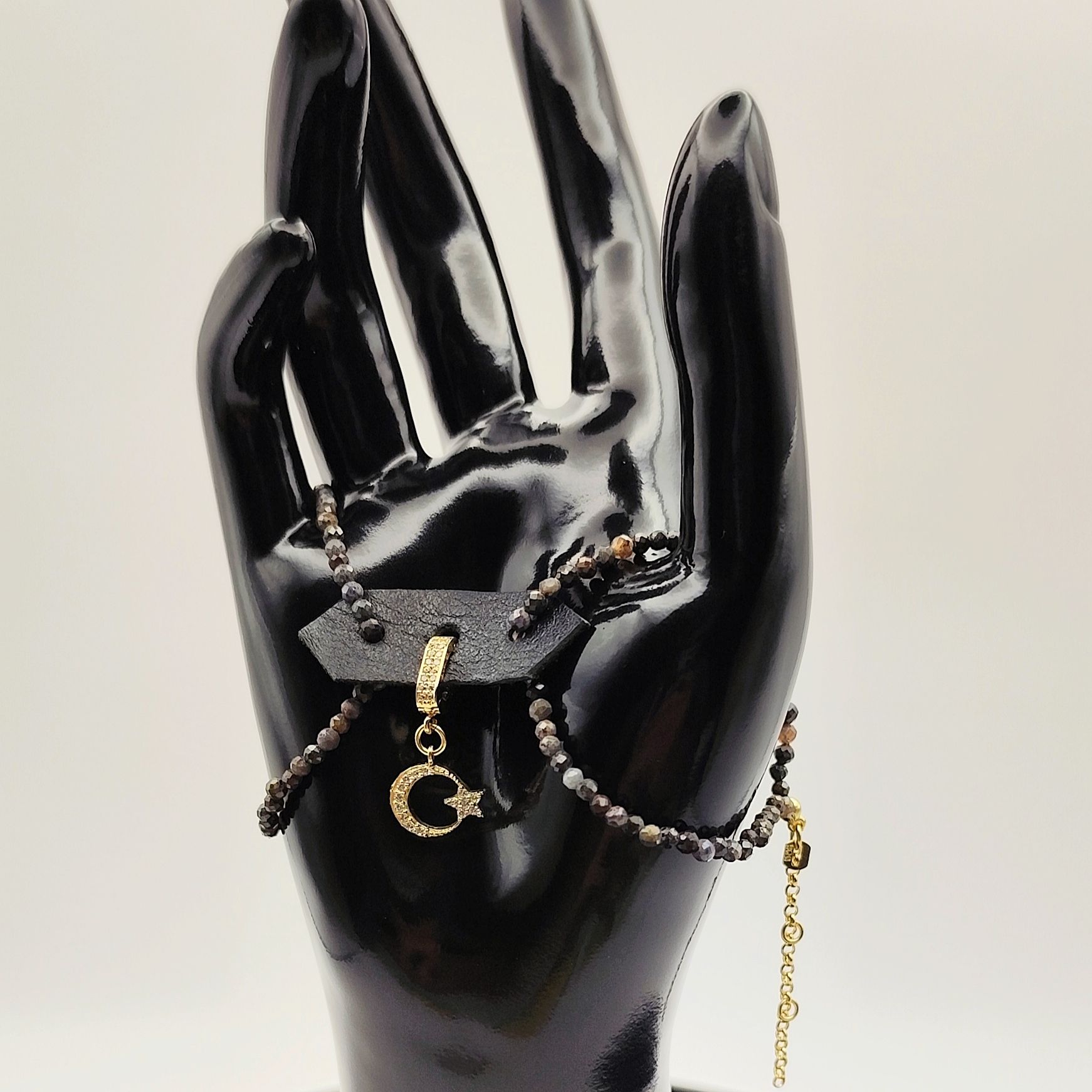 Ay yıldız Doğal Taş Bileklik 14 Ayar