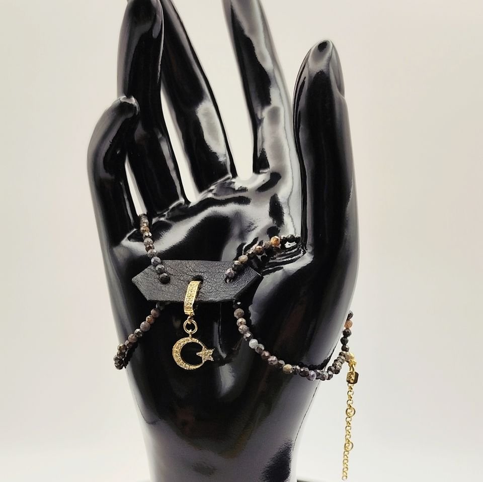 Ay yıldız Doğal Taş Bileklik 14 Ayar