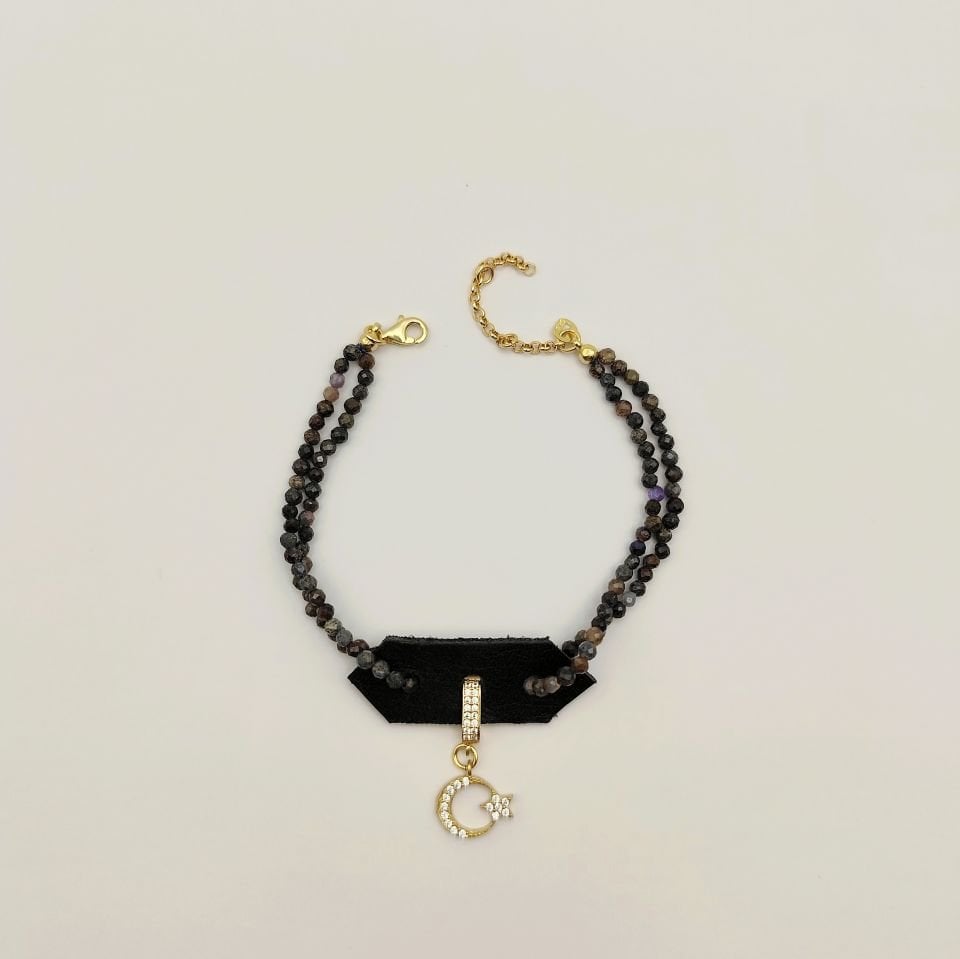 Ay yıldız Doğal Taş Bileklik 14 Ayar