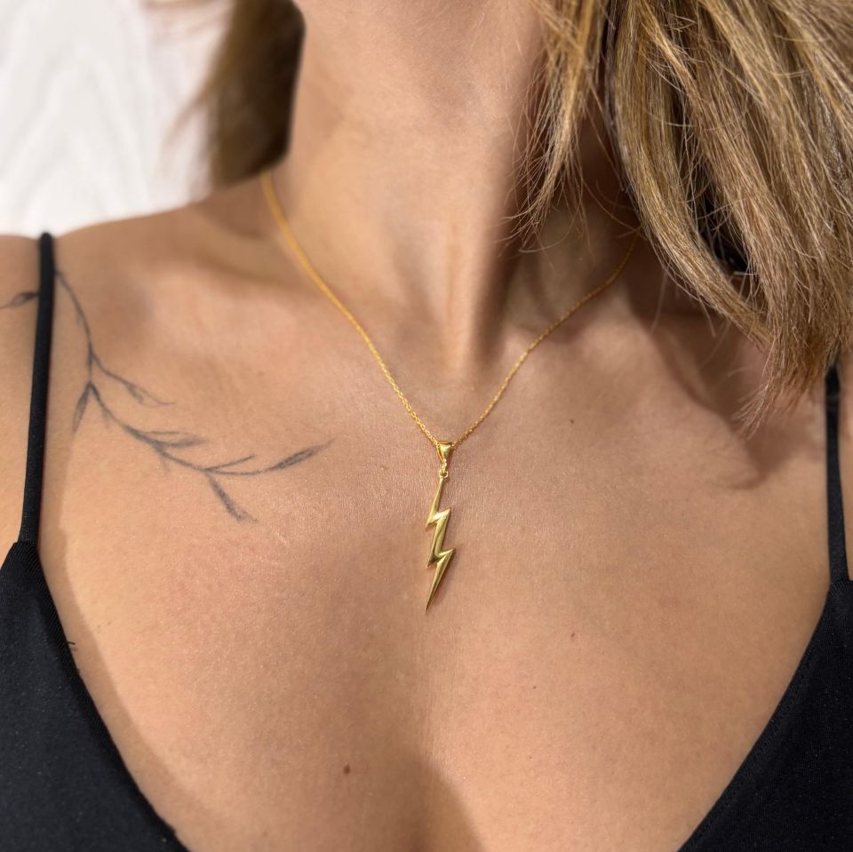 Şimşek Figür Altın Kaplama Gümüş Kolye