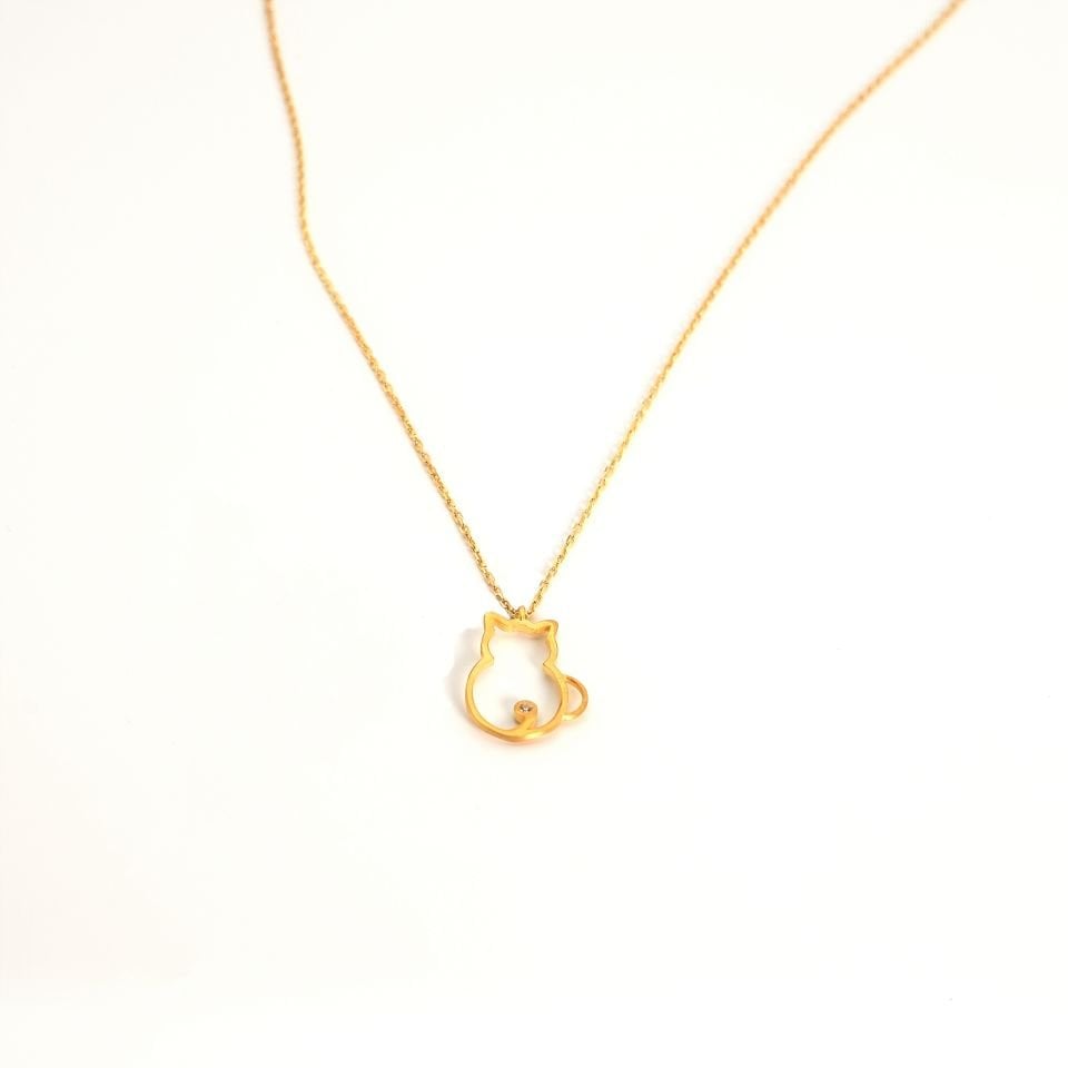 Minimal Kedi Altın Kaplama Gümüş Kolye