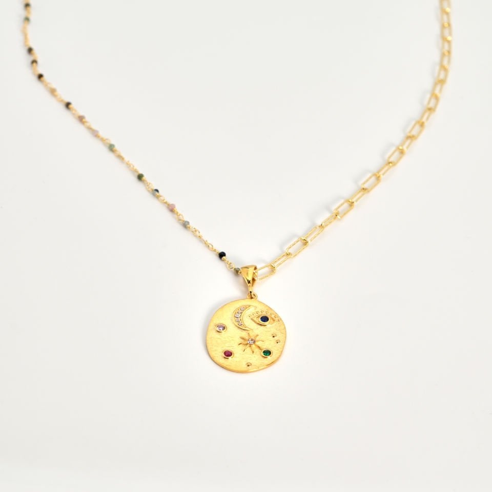 Antik Mini Figürlü Turmalin Kolye