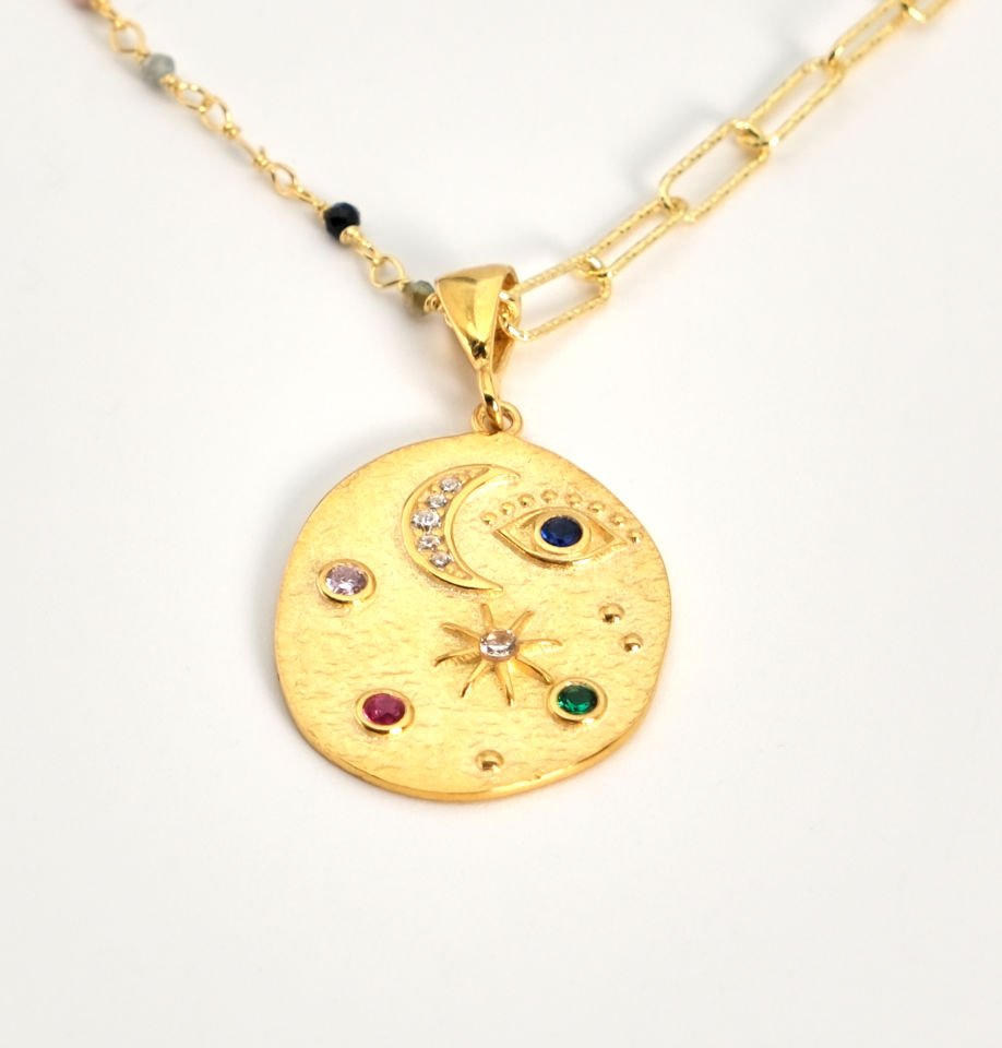 Antik Mini Figürlü Turmalin Kolye