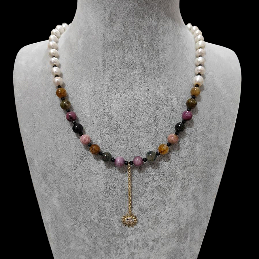 Renkli Doğal Taş Kolye 14 Ayar