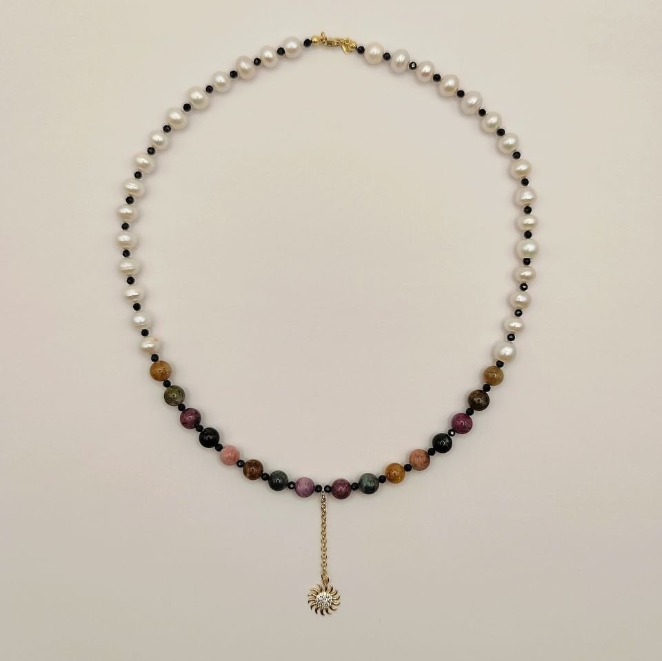 Renkli Doğal Taş Kolye 14 Ayar