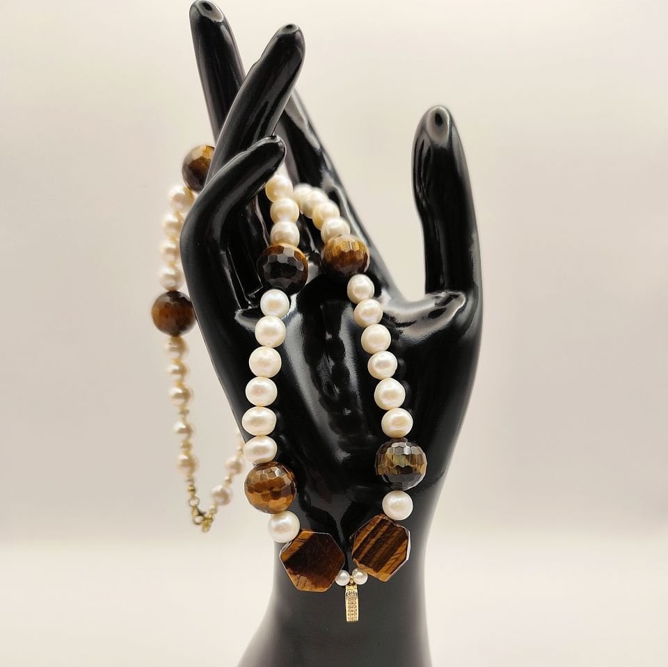 Kaplan Gözü İnci Kolye 14 Ayar