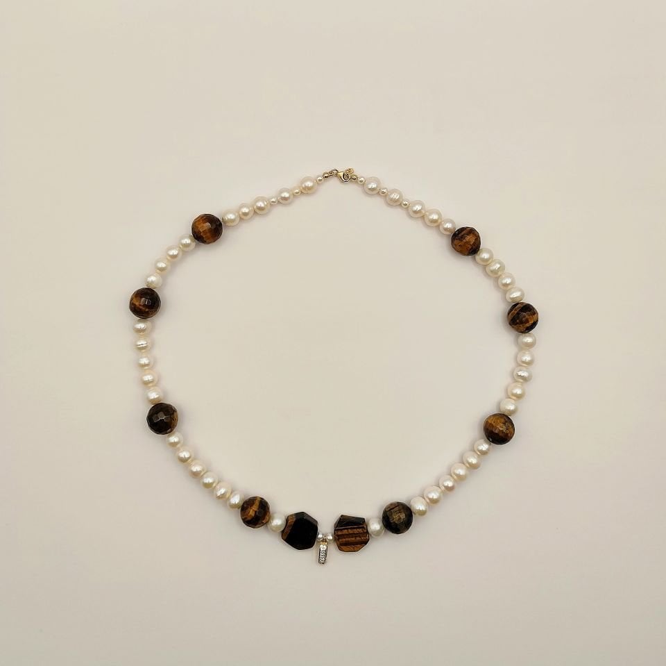 Kaplan Gözü İnci Kolye 14 Ayar