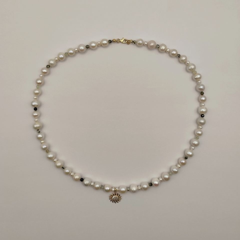 İnci Güneş Kolye 14 Ayar