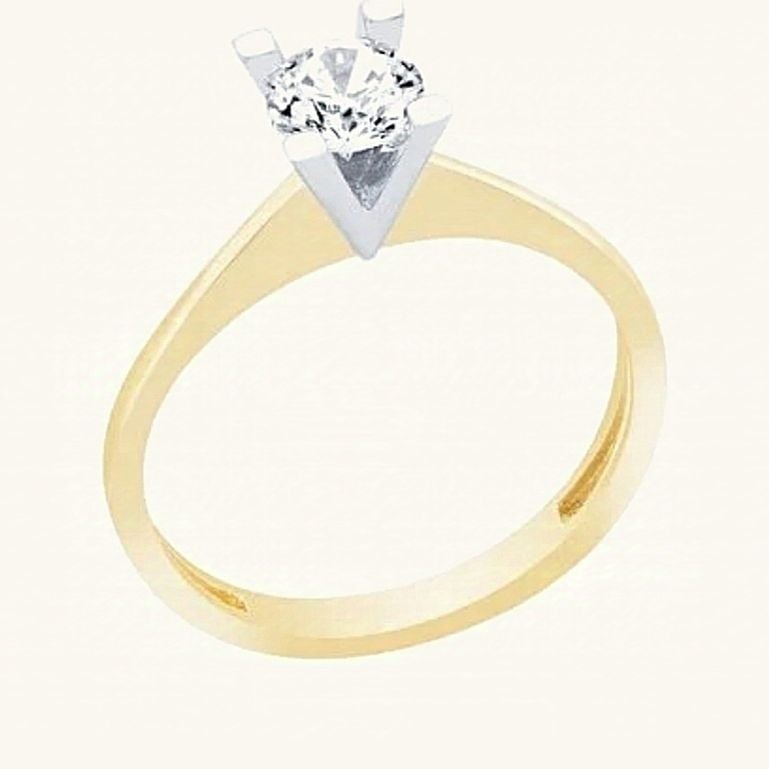 Çift Renk  Tektaş Yüzük 14 Ayar