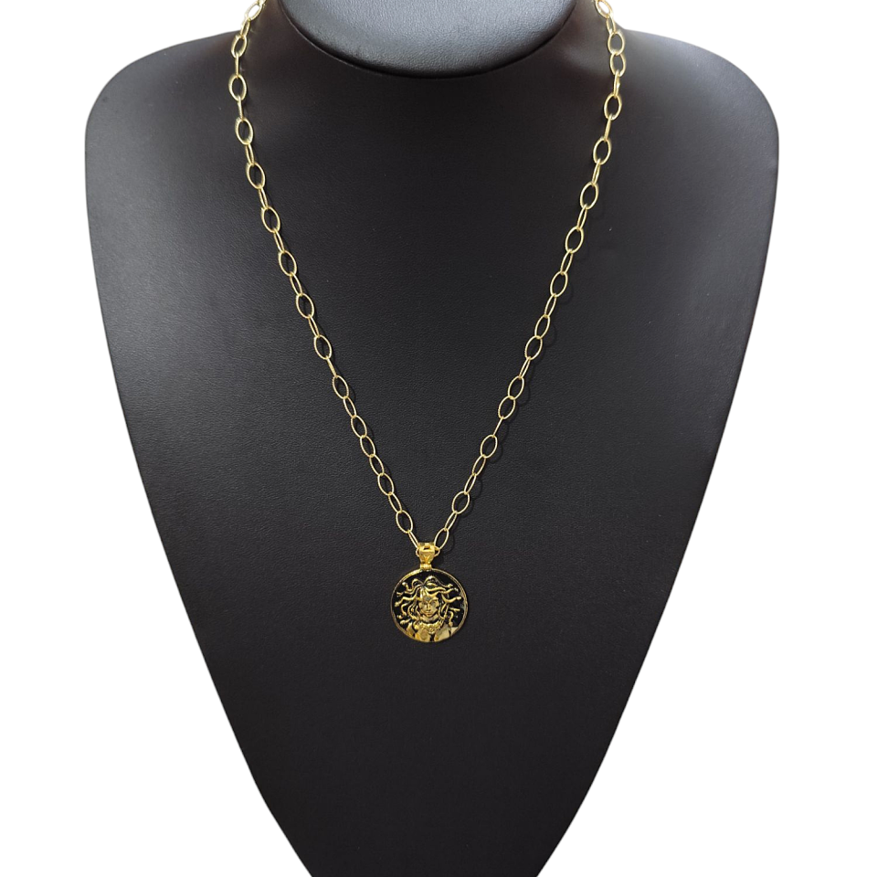 İtalyan Oval Medusa Gümüş Kolye