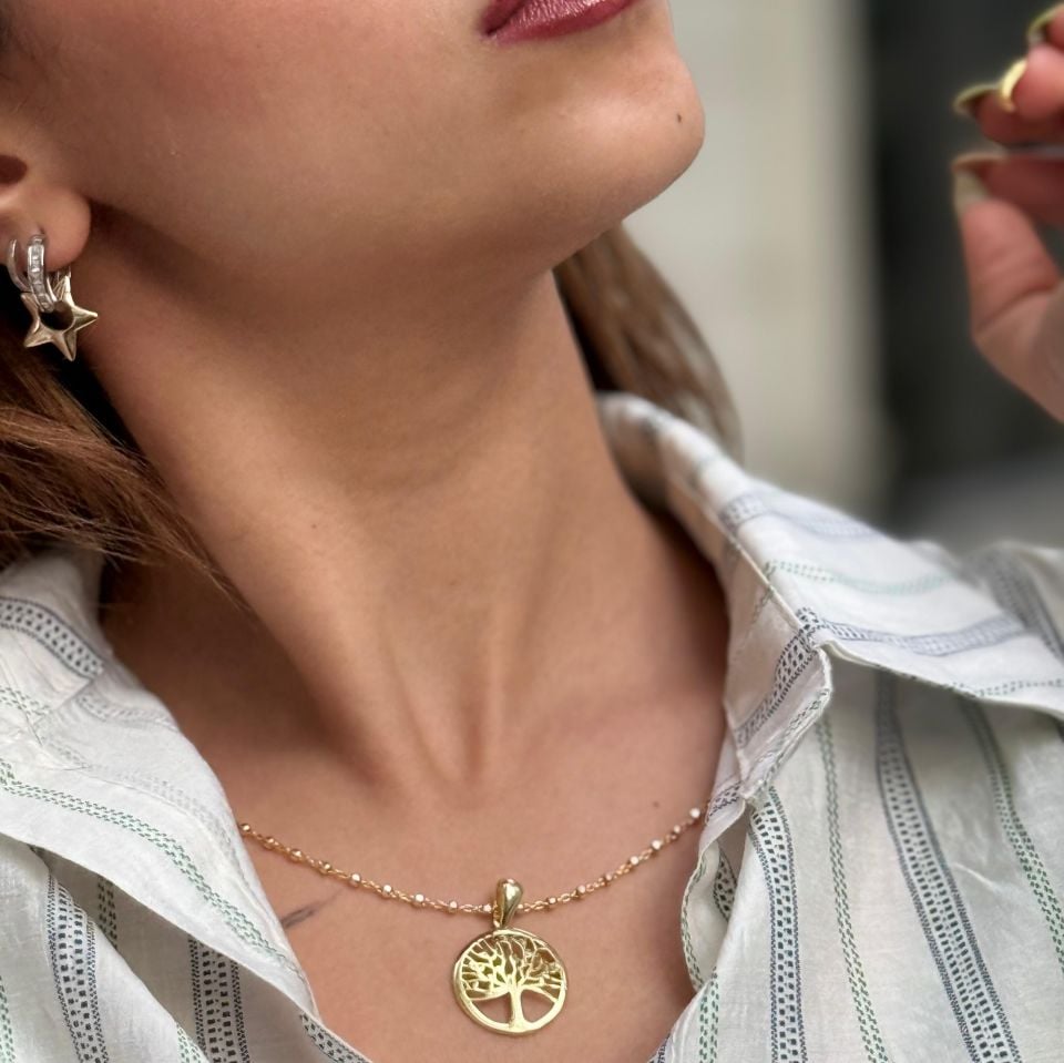 İtalyan Pul Altın Kaplama Hayat Ağacı Kolye