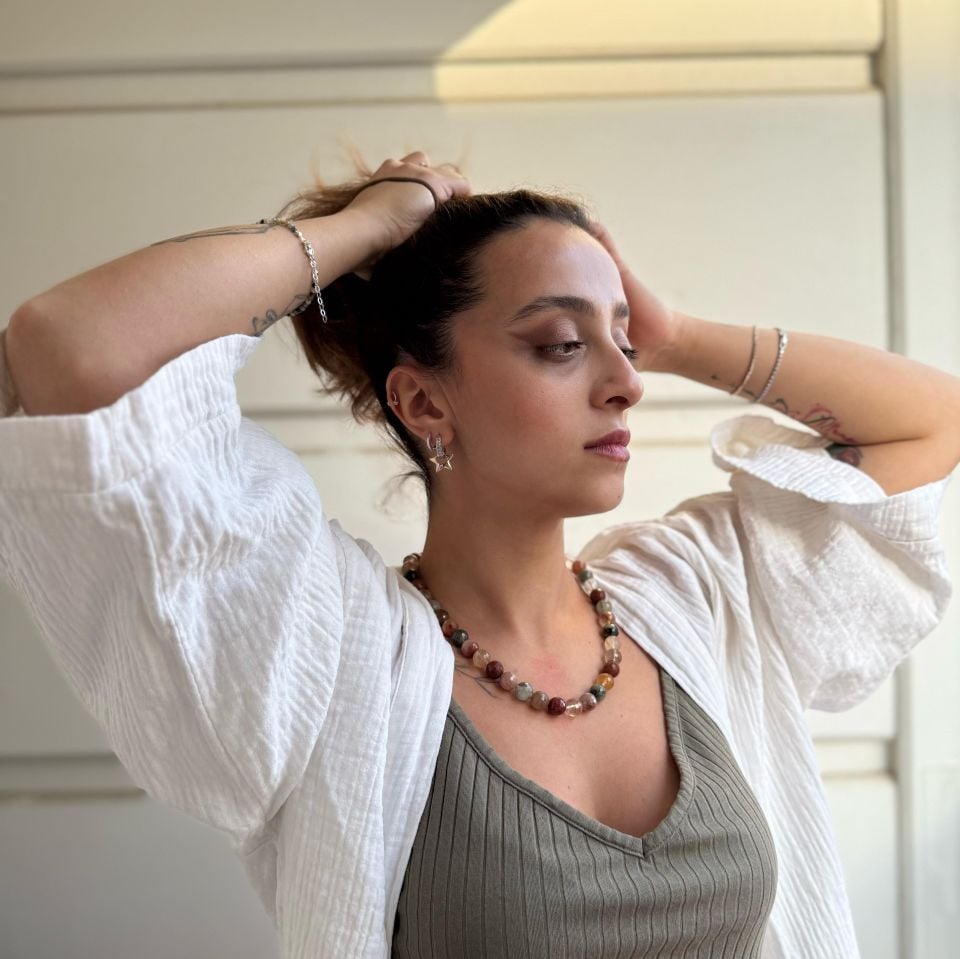 Rutil Doğal Taş Gümüş Kolye