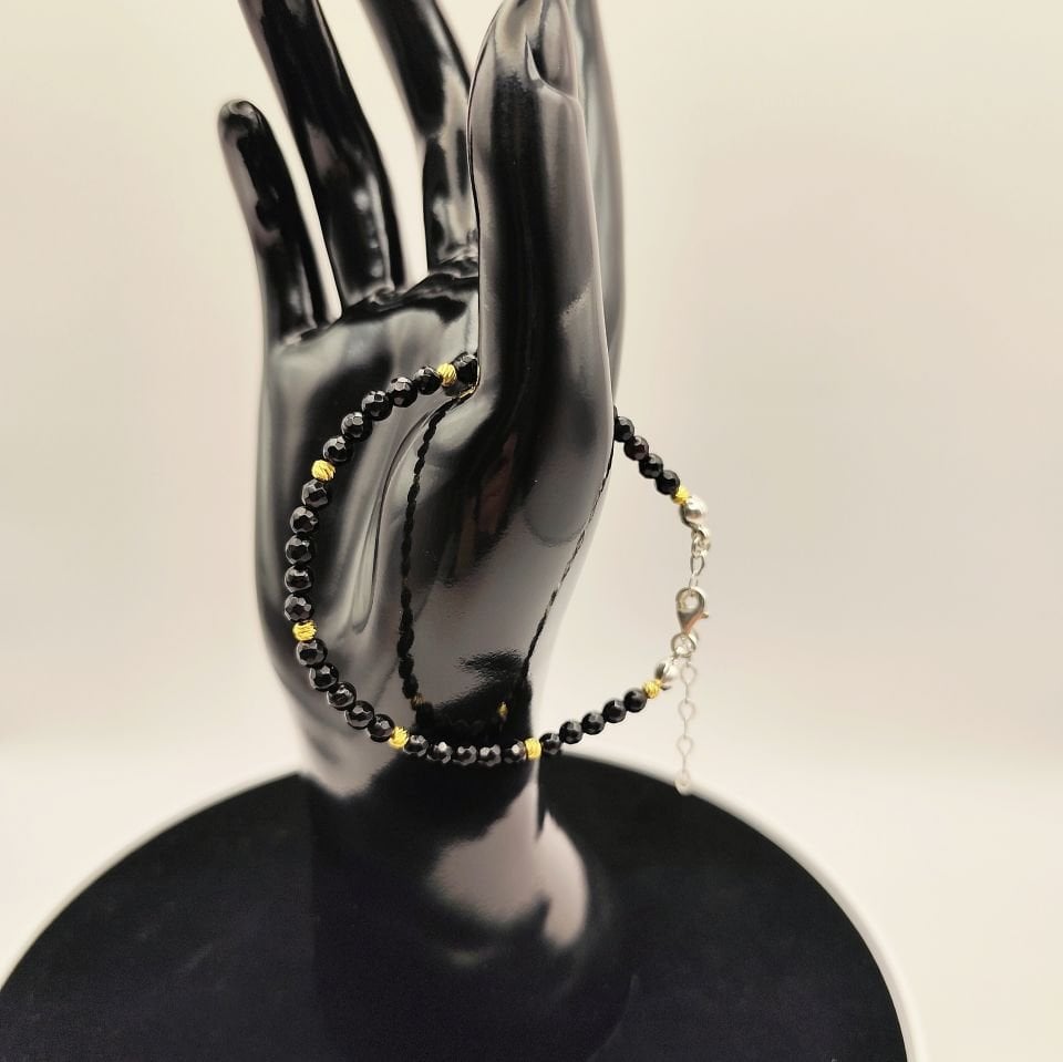 Oniks Sarı Gümüş Bileklik