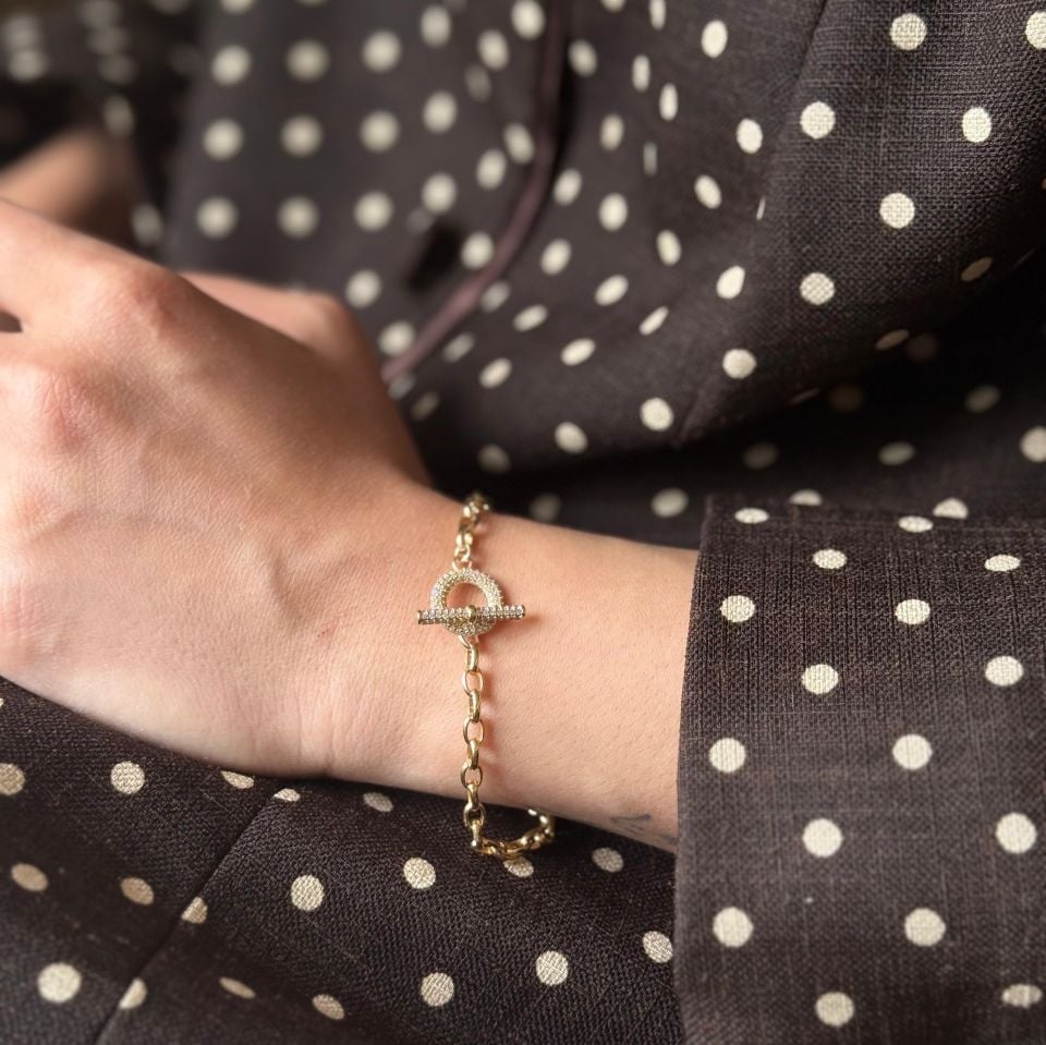 Zirkon Taşlı Altın Kaplama Gümüş Bileklik