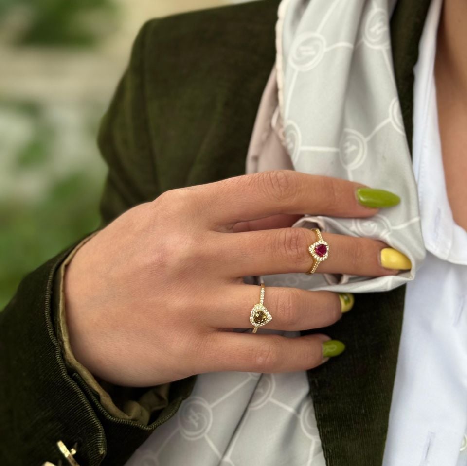 Yakut Ve Taşlı Altın Kaplama Gümüş Yüzük