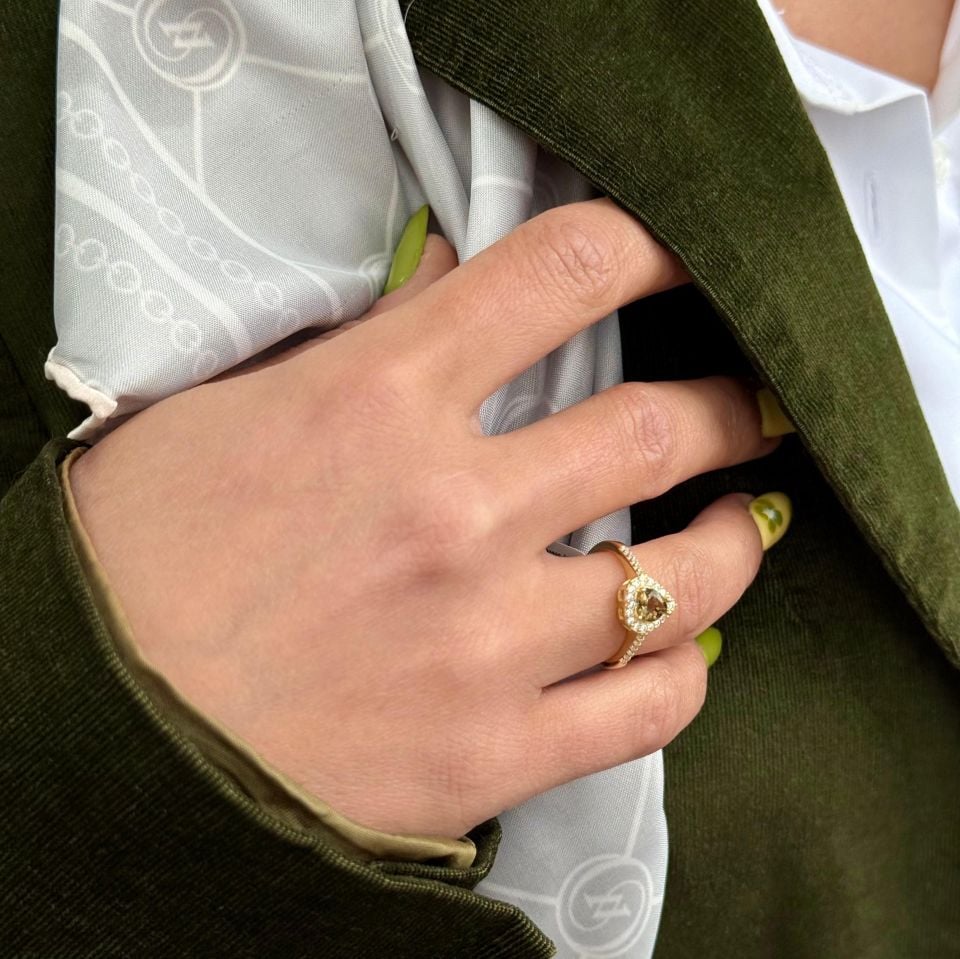 SMOKY QUARTZ GOLD PLATED SILVER RING