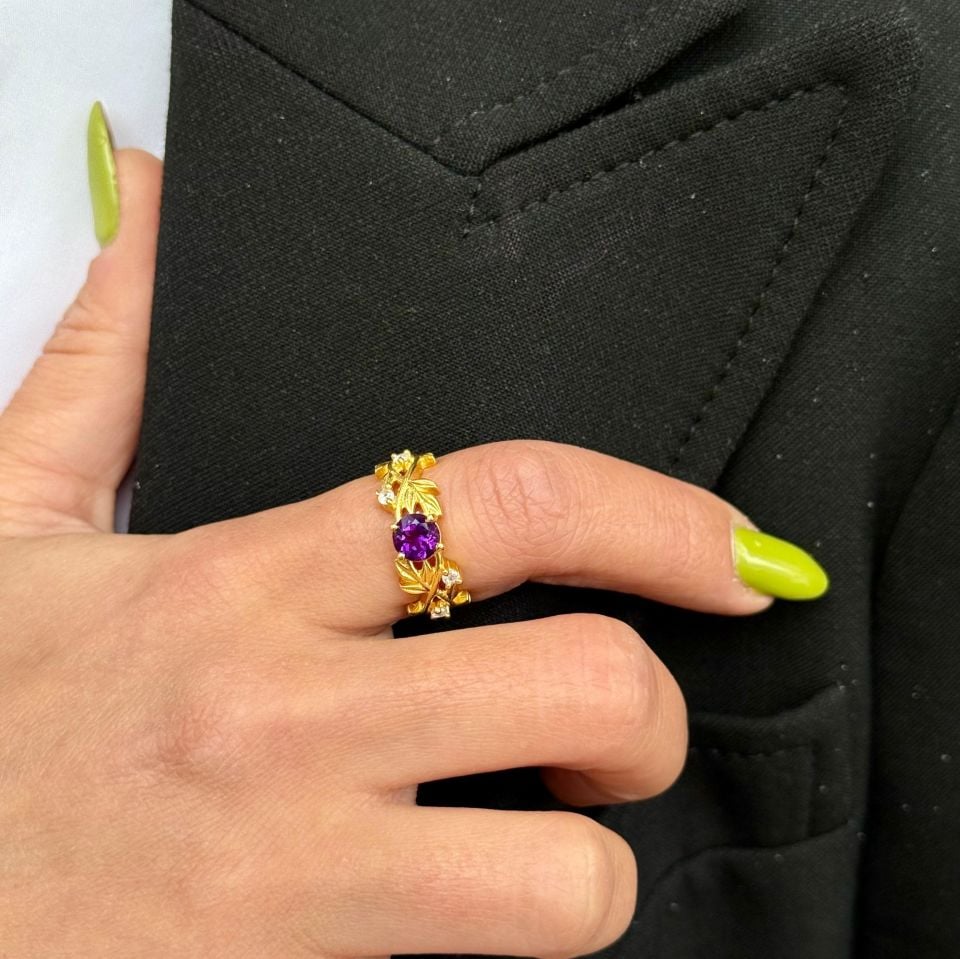 Garnet Altın Kaplama Gümüş Yüzük