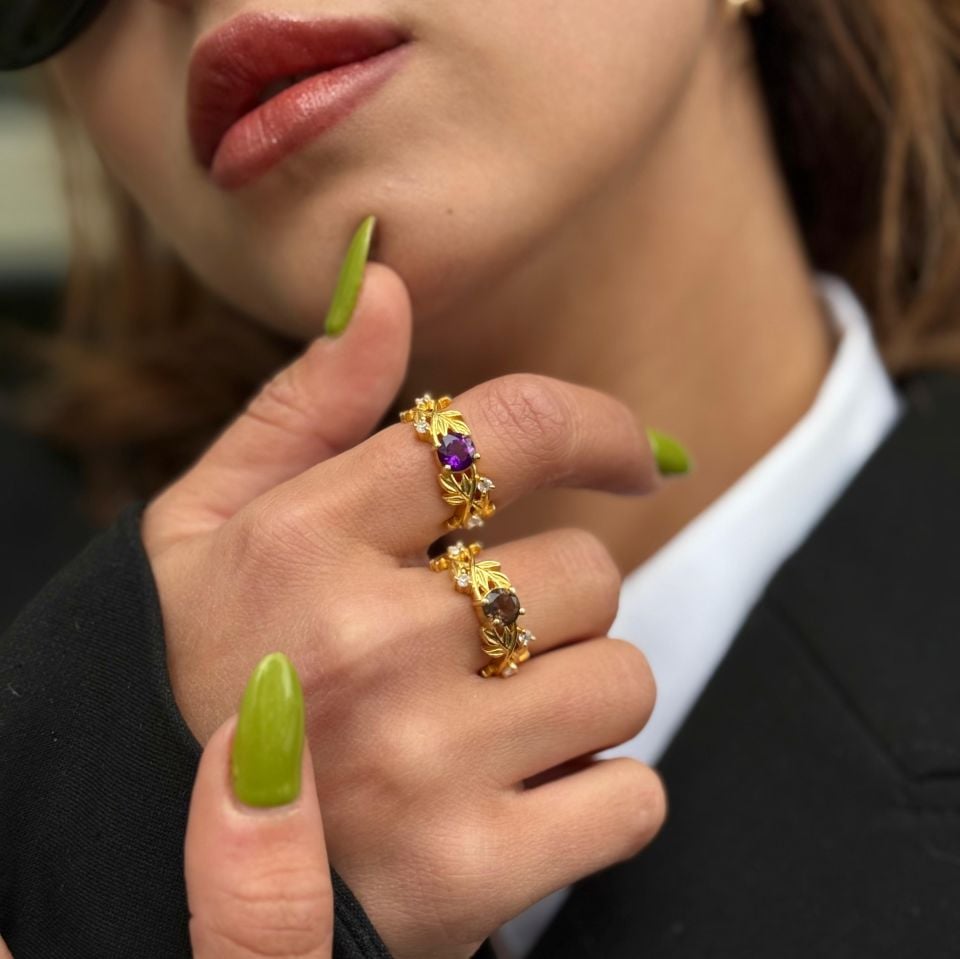 Garnet Altın Kaplama Gümüş Yüzük