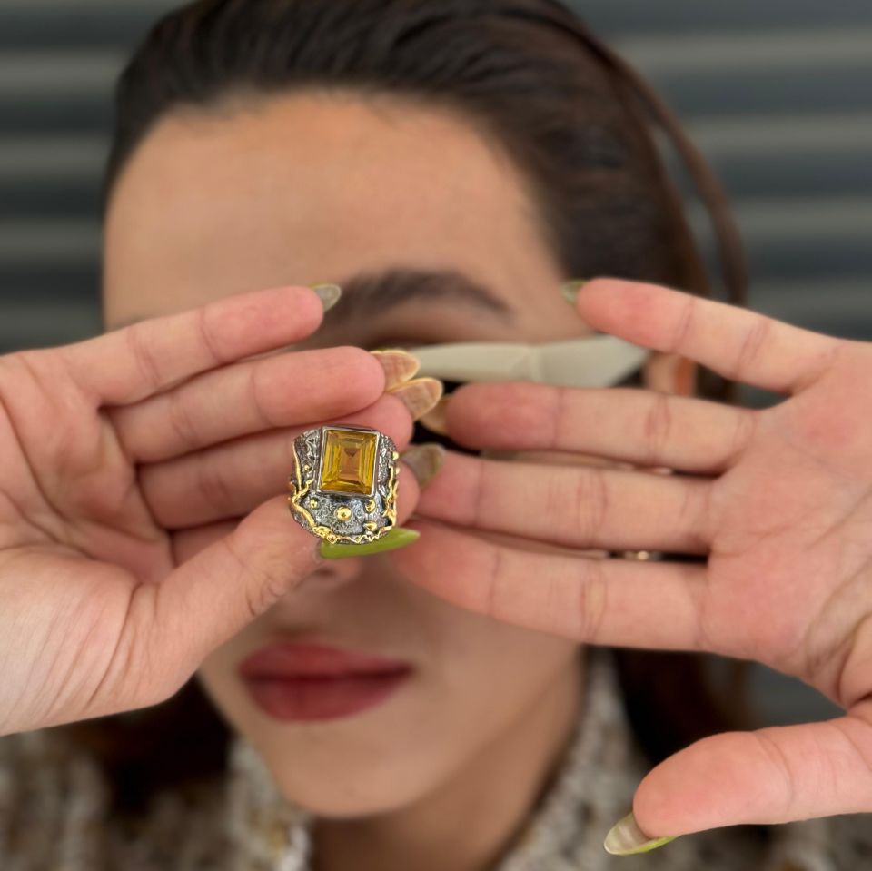 QUARTZ YELLOW SILVER RING