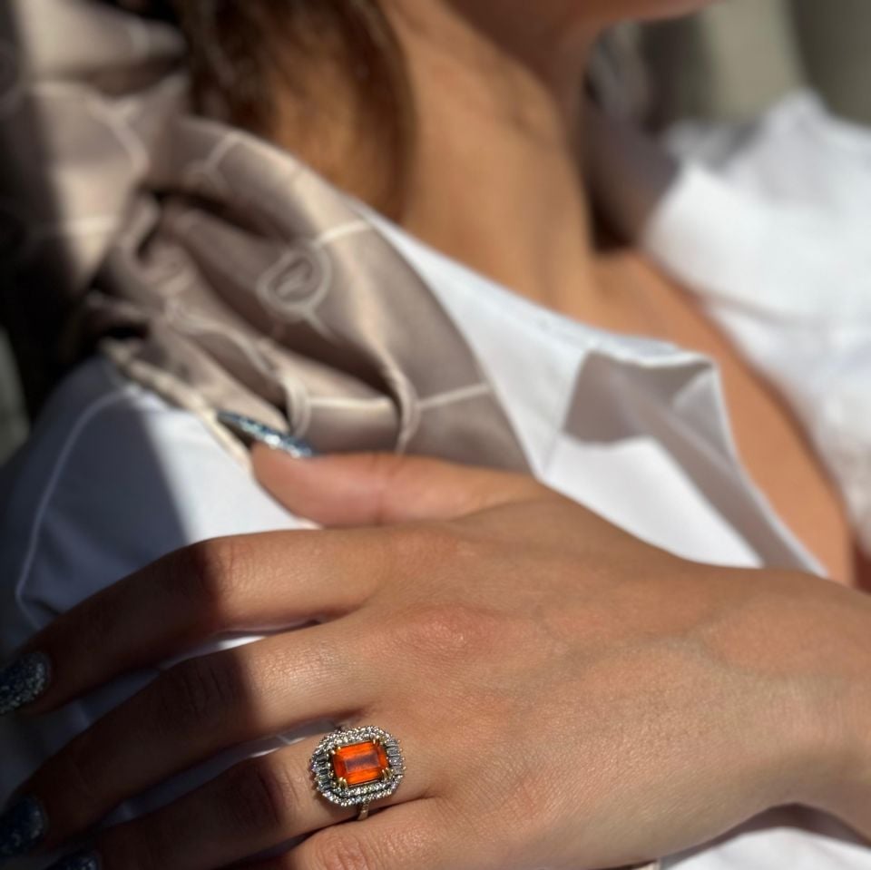 خاتم فضة باجيت مزدوج الحجر