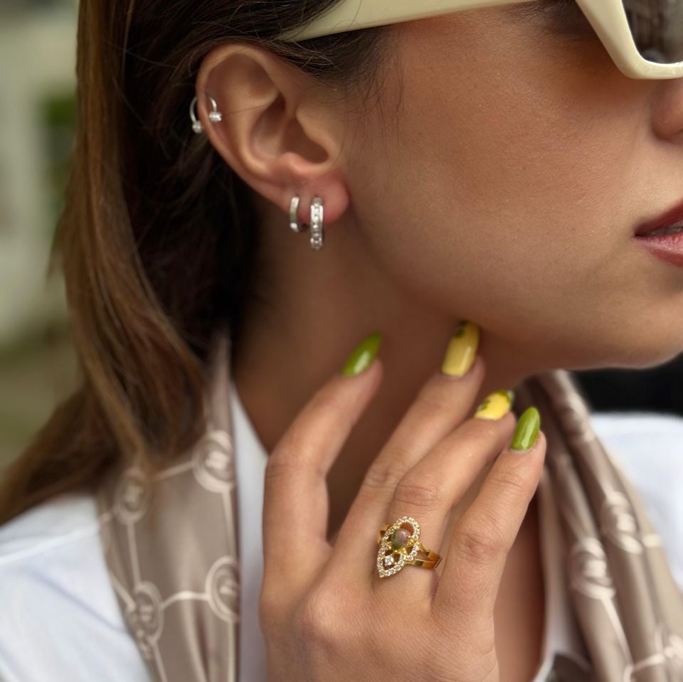 TOURMALINE GOLD PLATED SILVER RING