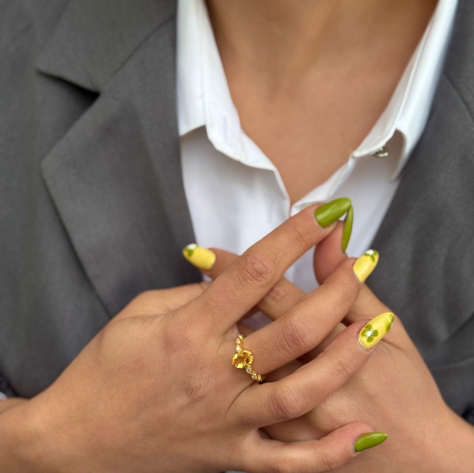 CITRINE GOLD PLATED SILVER RING