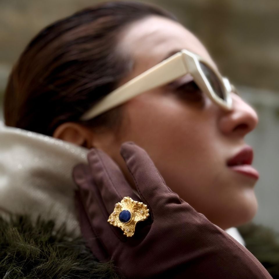 Safir Altın Kaplama Gümüş Yüzük